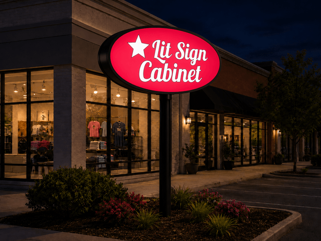 Double-Face Lit Shape Cabinet Sign night view