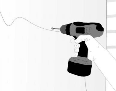 Installer drilling marked mounting holes for a self-contained illuminated sign through the paper pattern