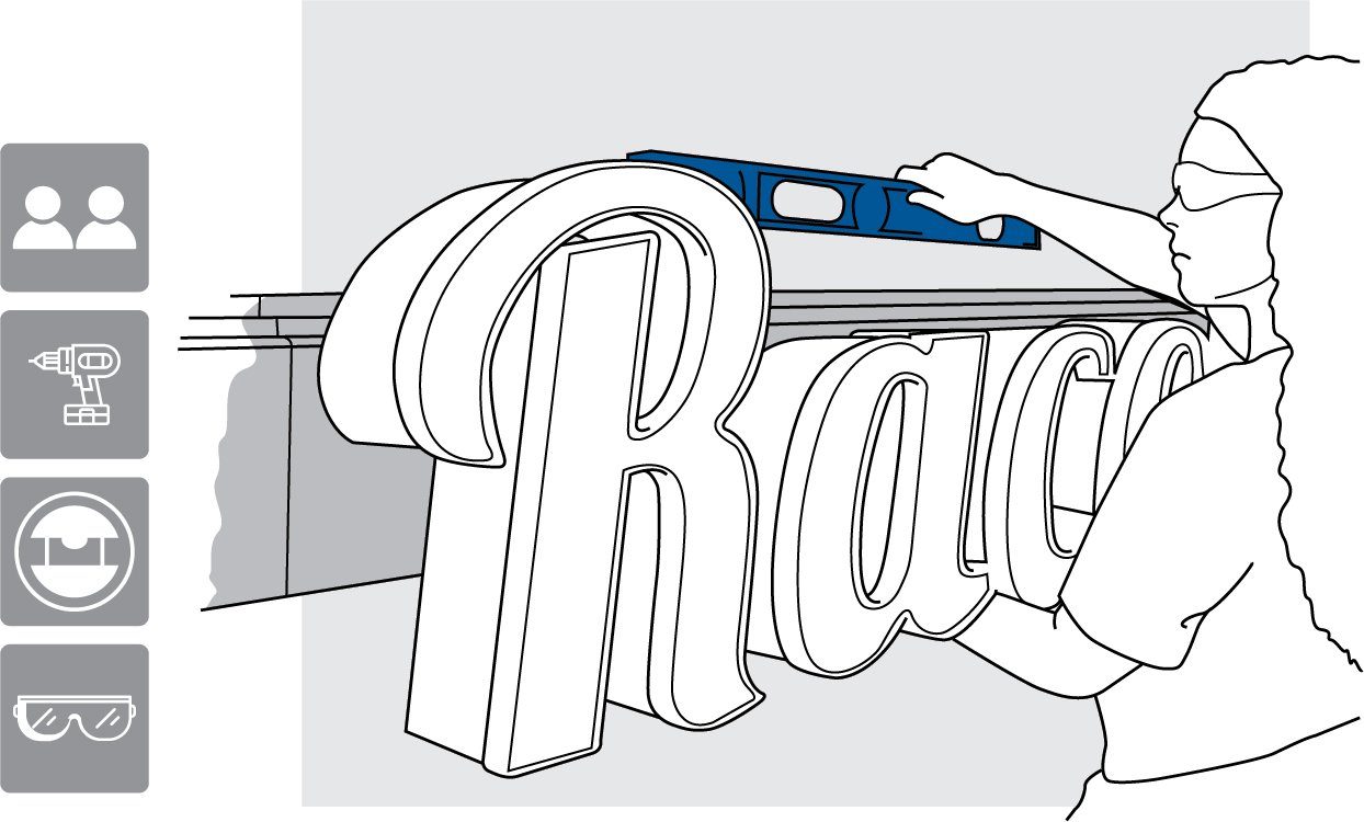 Completed raceway sign installation with mounting screws through the top and bottom flange