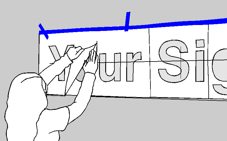 Top film removed from the adhesive pattern after it is attached to the wall