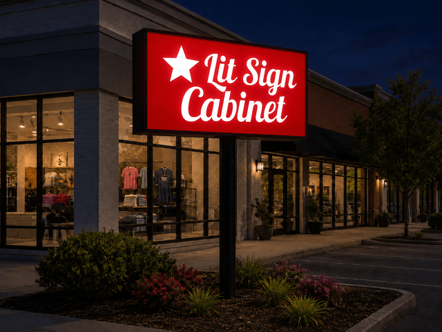 Double-Face Lit Cabinet Sign night view