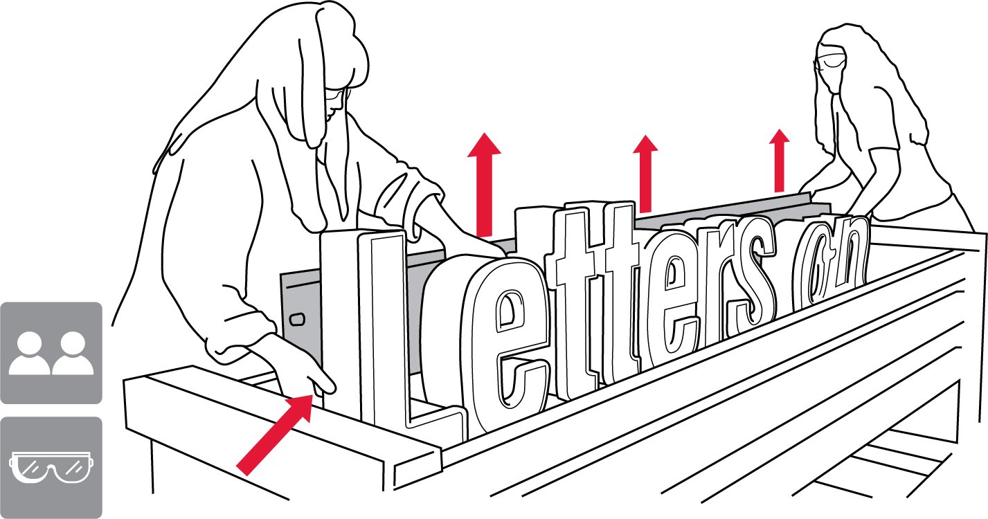 Raceway sign lifted from the crate by the raceway body instead of the letters